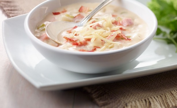 Mashed potato soup with ham