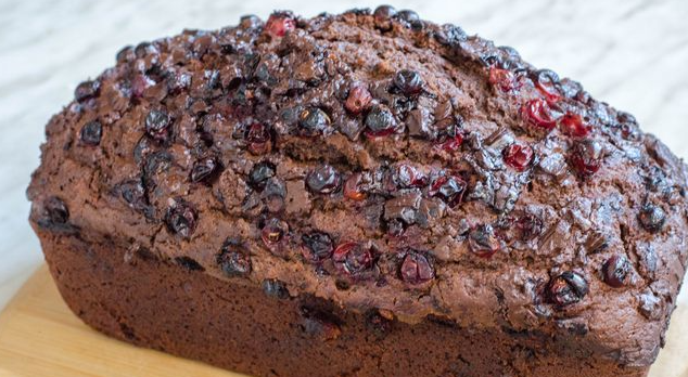 Whole grain chocolate cake on kefir, with cranberries