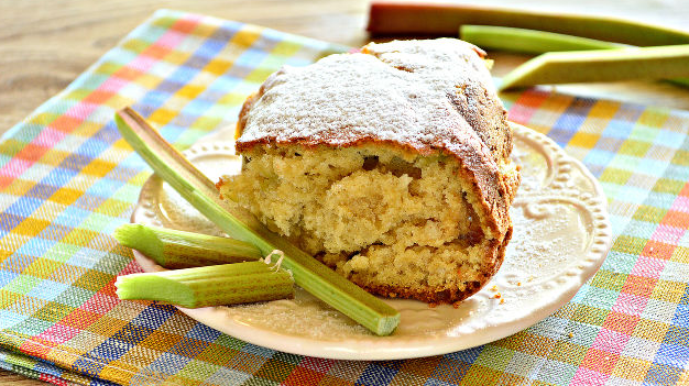 Vanilla Coconut Rhubarb Cake