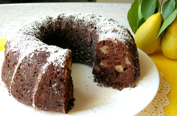 Tasty Chocolate cupcake with pears