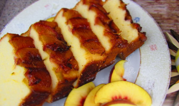 Yogurt cake with peaches
