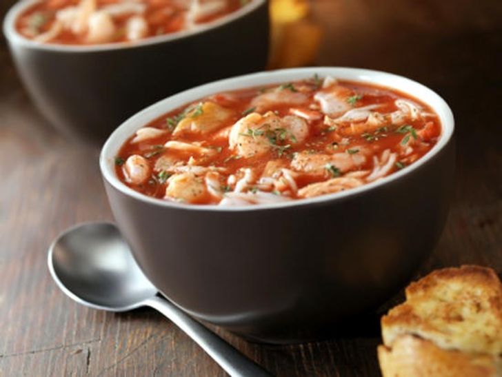 Tomato soup with shrimps