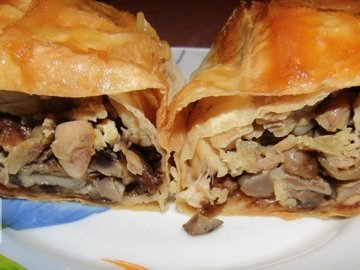 Lavash rolls with chicken, mushrooms and cheese