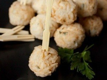 Chicken balls in rice