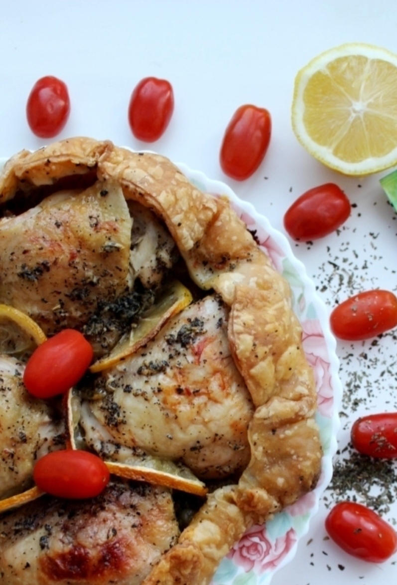 Chicken baked in an edible plate