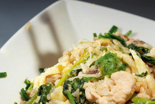 Chicken with sweet rice and spinach