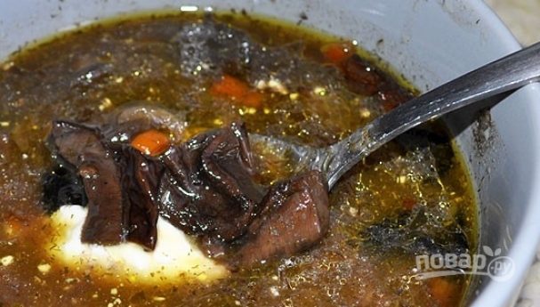 Mushroom soup with dried mushrooms with barley