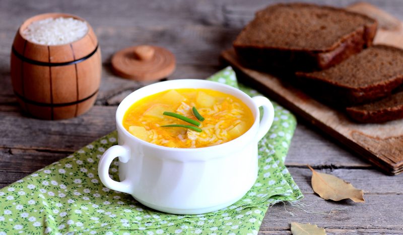 Chicken soup with rice and potatoes
