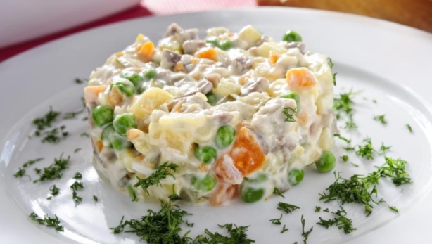 Olivier Salad with Beef and Fresh Cucumbers