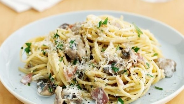 Spaghetti with Mushrooms and Pancetta