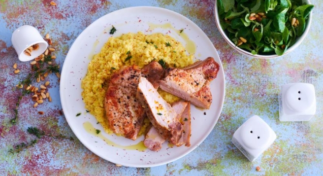 Pork Chops and Wheat Porridge