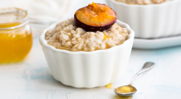 Barley Porridge on Nut Milk with Plums