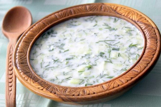 Okroshka with turnips and lightly salted cucumbers