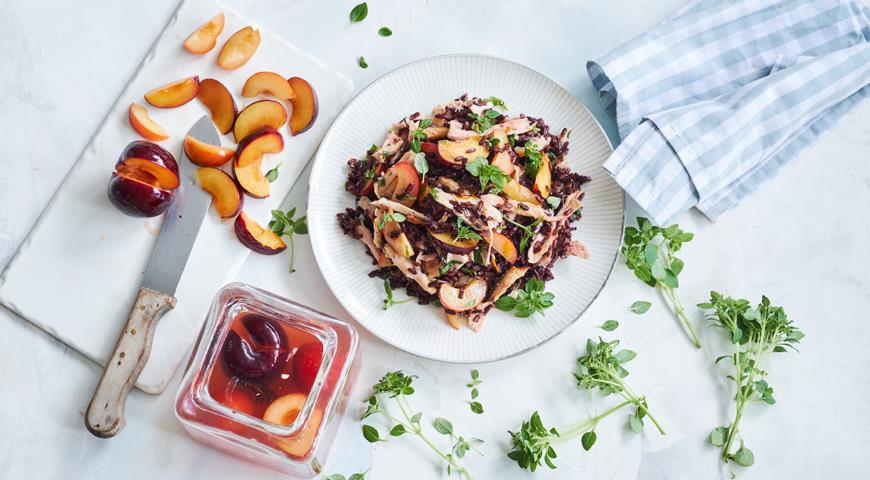 Smoked chicken salad, wild rice, pickled plums