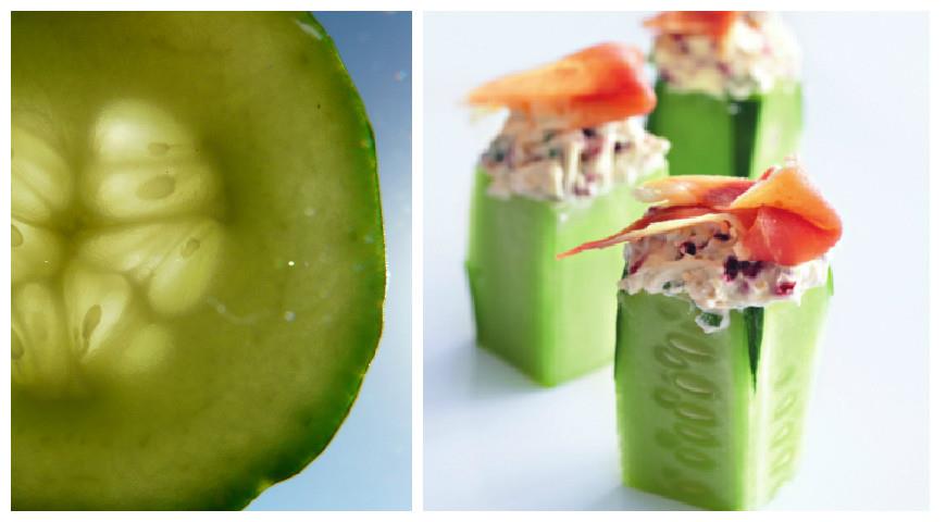 Cucumbers Stuffed with Goat Cheese, Hazelnuts and Ham