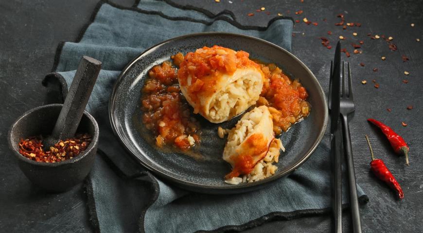 Squid stuffed with rice in the oven 2
