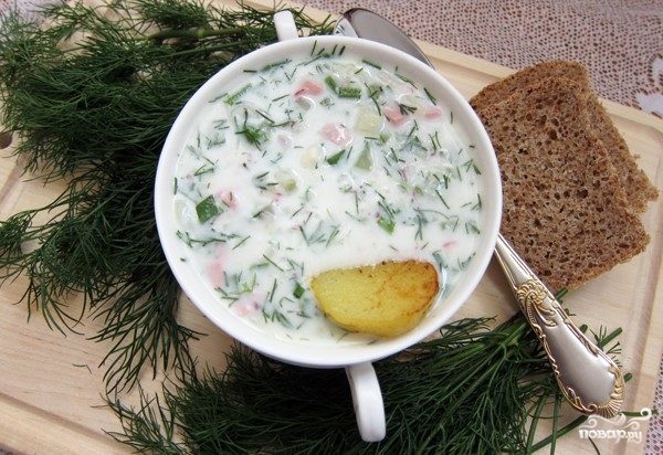 Okroshka on kefir and mineral water