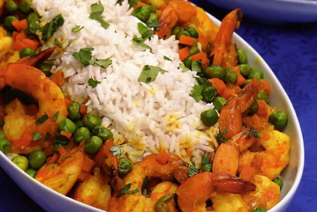 Coconut rice and shrimp curry