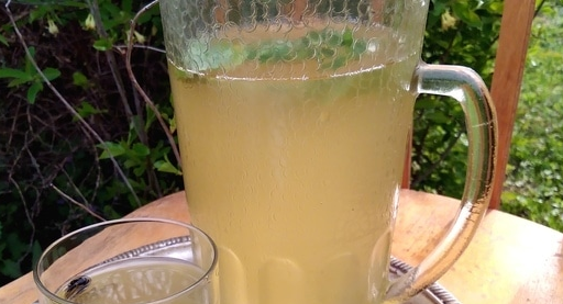 Cold tea with rhubarb and mint