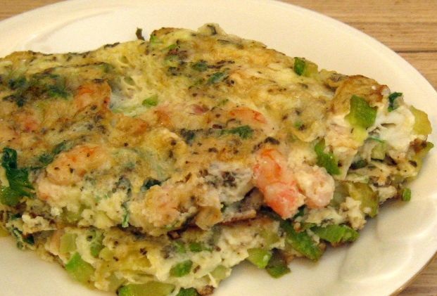 Omelet with zucchini and shrimps