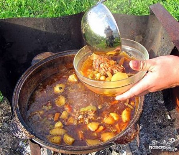 Lamb shurpa in a cauldron