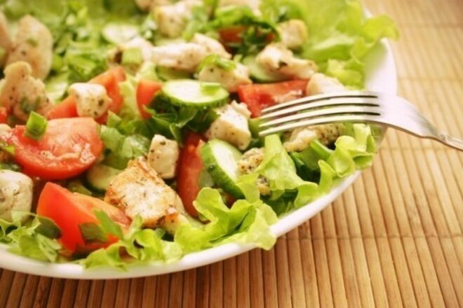 Light Salad With Fresh Vegetables And Chicken