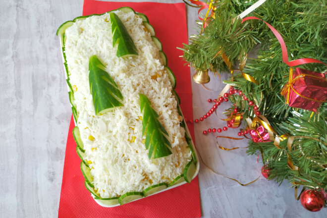 Puff Salad With Chicken And Corn Christmas Trees In The Snow