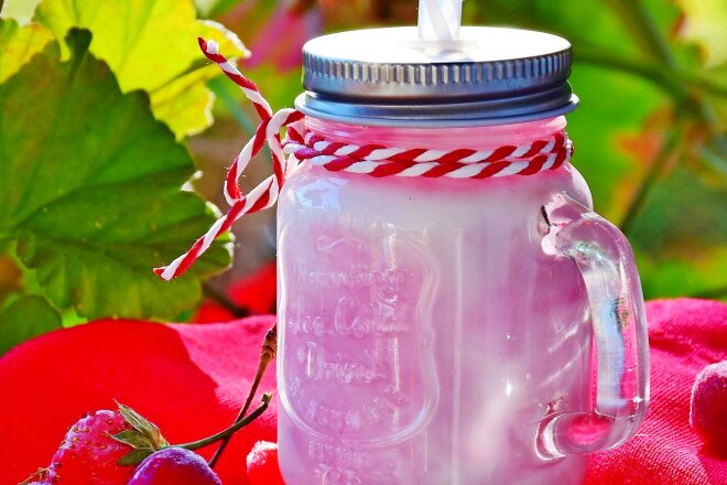 Milkshake With Ice Cream And Berry Syrup