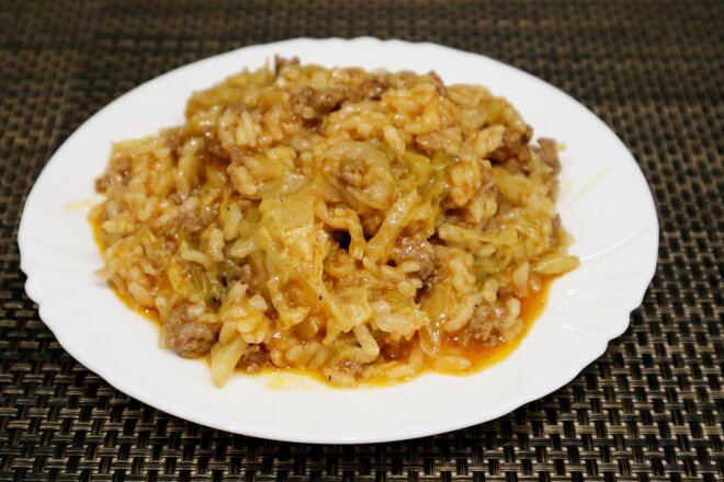 Lazy Cabbage Rolls With Cabbage And Minced Meat In A Pan