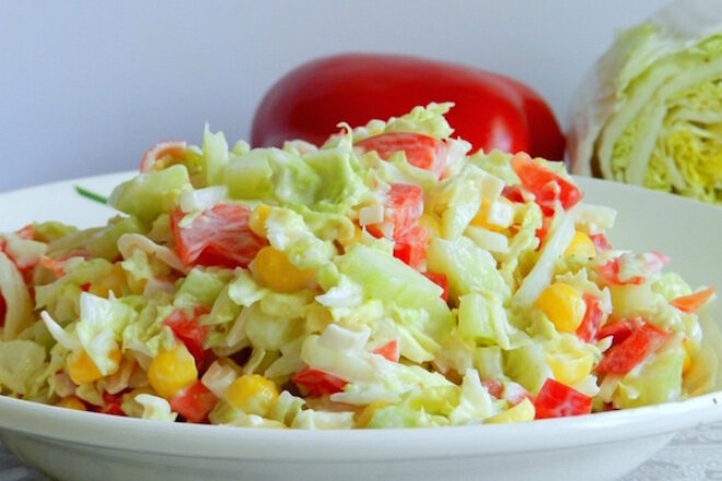 Chinese Cabbage, Chicken, Corn And Pepper Salad