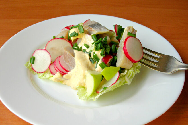 Norwegian Salad With Herring, Radish And Apple