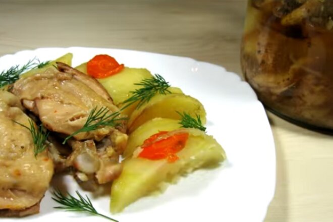 Chicken In Soy Sauce With Potatoes In A Jar