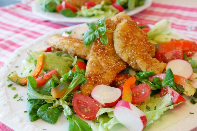 Chicken Breasts Breaded With Rusks And Sesame Seeds