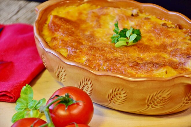 Lasagne With Minced Meat, Apples And Tomatoes