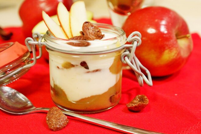 Dessert With Applesauce And Sour Cream Mousse