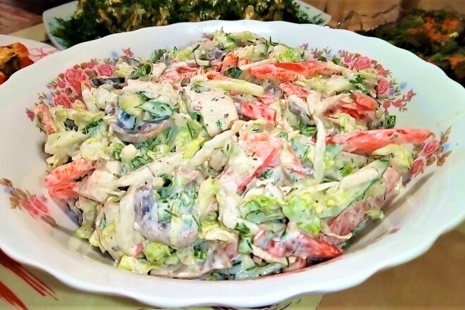 Chinese Cabbage Salad With Chicken And Mushrooms