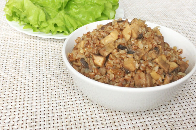 Buckwheat With Mushrooms And Onions In A Pan