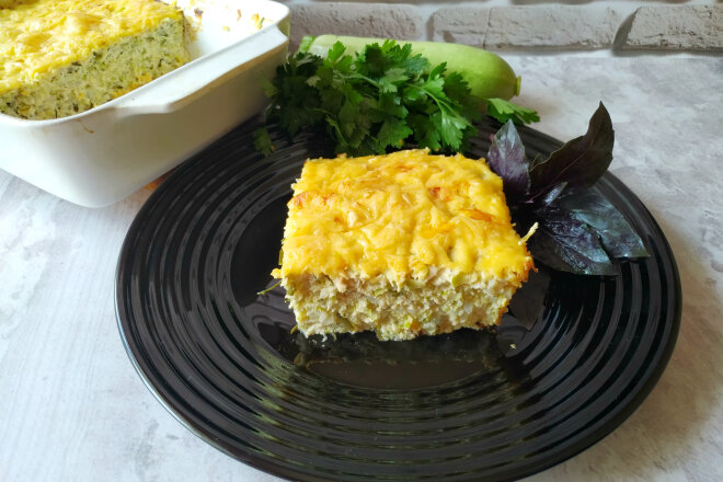 Zucchini, Minced Meat And Rice Casserole With Cheese