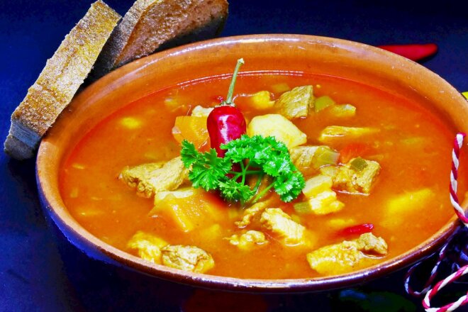 Hungarian Beef Goulash Soup With Hot Pepper And Paprika