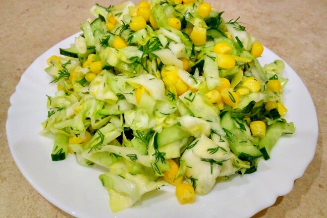 Salad With Cabbage, Corn And Cucumbers
