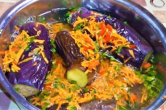 Pickled Eggplant With Carrots And Bell Peppers