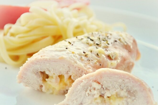Chicken Rolls With Cottage Cheese And Cheese In The Oven